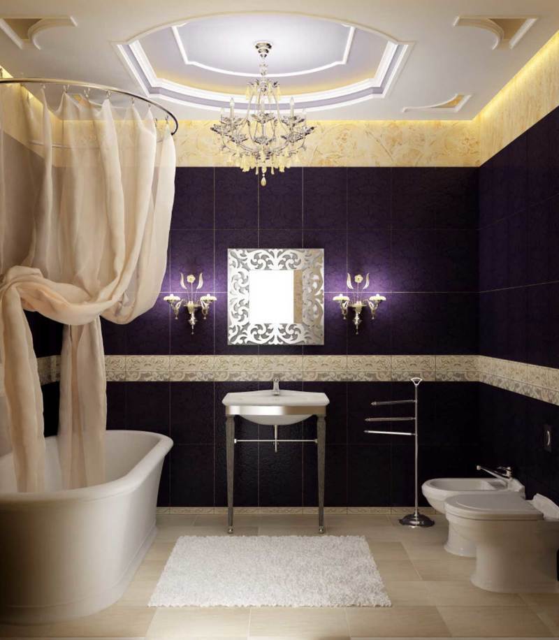 Освещение в ванной комнате, фото с люстрой