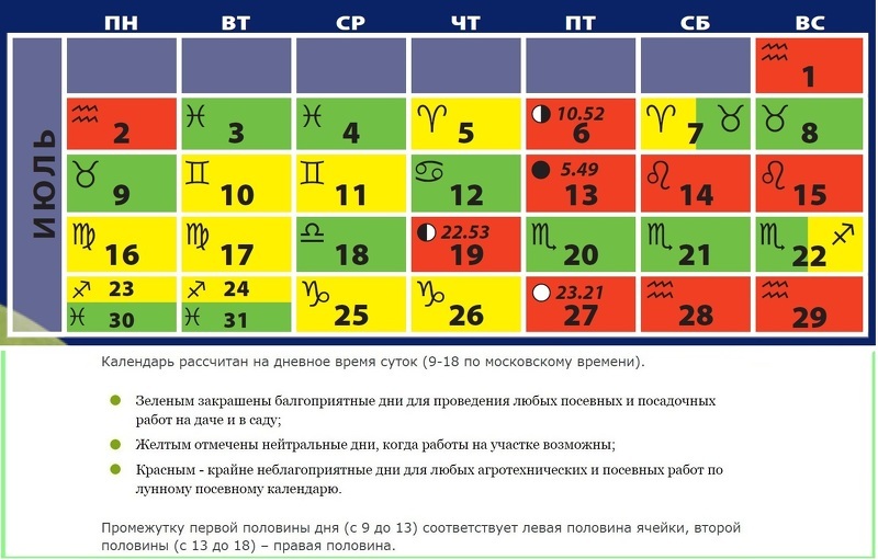 Благоприятные дни на июль: посевной календарь в таблице