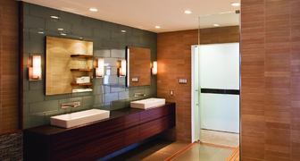 Идея стильного освещения ванной комнаты