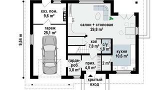 Коттедж - проект кирпичного дома 1 этажа