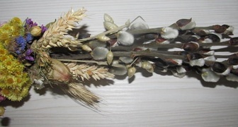 Верба с пшеничными колосками и пижмой